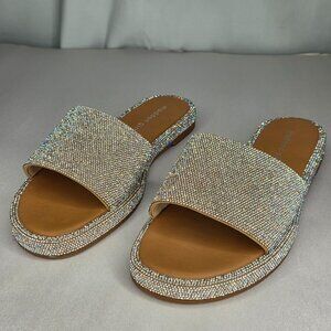 NWT Madden Girl Women's Addie Rhinestone Flats Slides Sandals